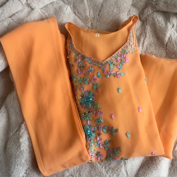 Orange Indian Party Wear Dress with bottom and duputta - Picture 7 of 9